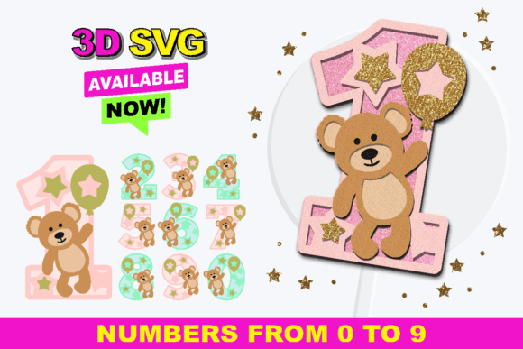 Adorable Teddy Bear Numbers 3D SVG for Crafts