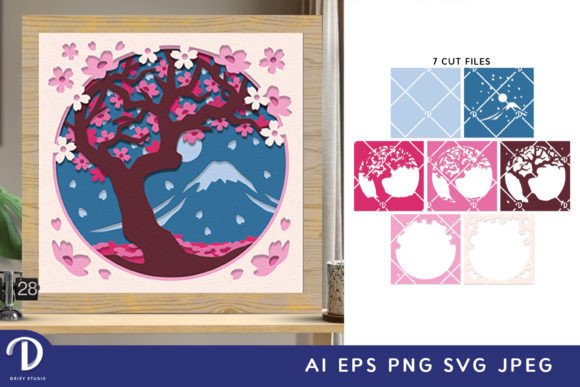Cherry Blossom 3D Shadow Box Paper Cut Guide