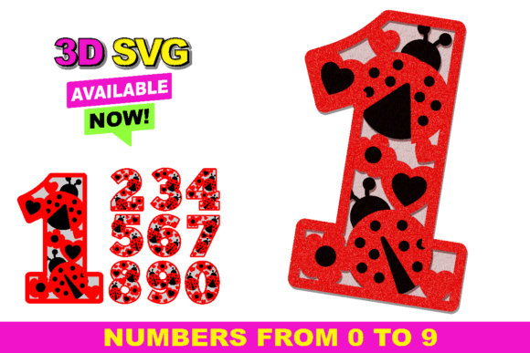 Cute Ladybug Numbers 3D SVG for Crafts
