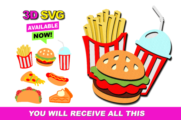 Fast Food Elements 3D SVG: Layered Designs for Creators