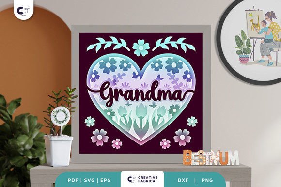 Grandma in a Heart Shape 3D Shadow Box Guide