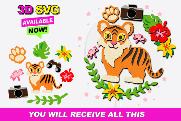 Unlock Creativity with Tiger Silhouette Elements 3D SVG